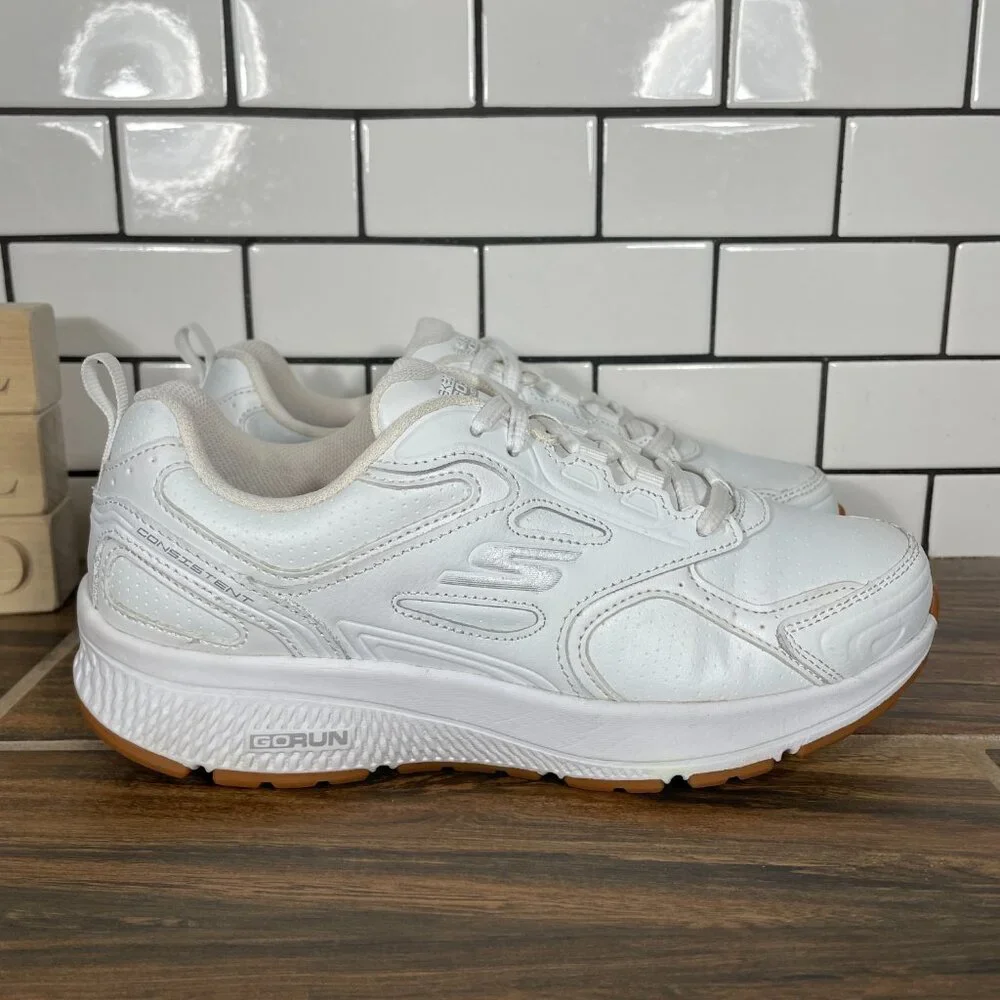 Skechers Go Run Consistent Broad Spectrum Shoes Womens 7 White Leather Sneakers
